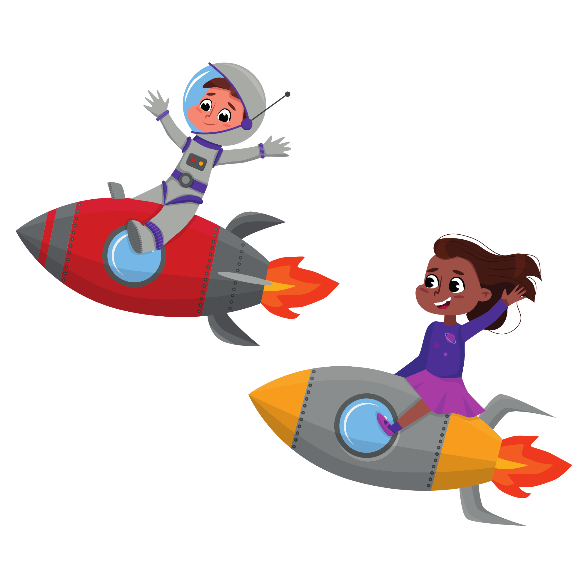 Kids riding on rockets
